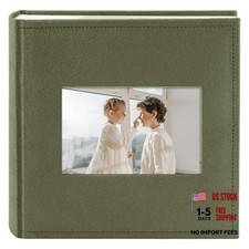 Grass Green Suede Leather Photo Album - Holds 200 4x6 Photos with Memo Writing