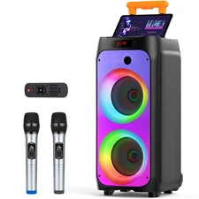JYX Large Karaoke Machine for Adult + 2 Mic Bluetooth Party Speaker with Wheels