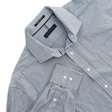 Tommy Hilfiger Men s Blue Check Shirt Regular Fit Stretch Size L 16-16.5 34/35