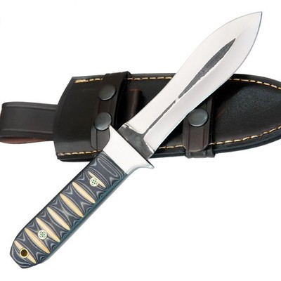CUSTOM HANDMADE D2 DAGGER WITH MICARTA HANDLE & PREMIMUM LEATHER SHEATH T48