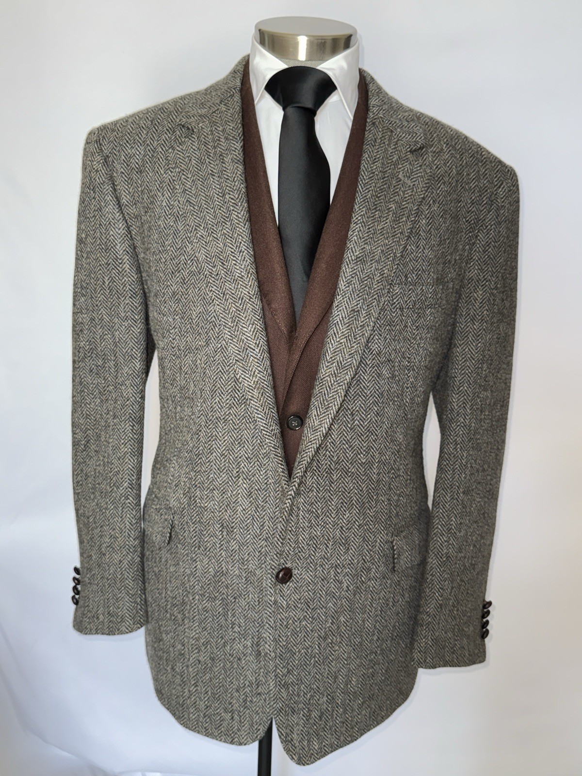 Brooks Brothers Jacket 48L Italy Made Harris Tweed Gray Suit Blazer Knit Nice!