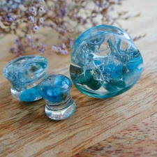 Gauge earrings Blue Apatite Ocean jewelry resin 00g earrings Stone plugs tunnels
