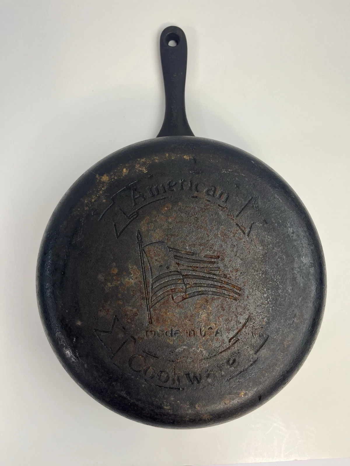 Vintage AB&I Cast Iron Skillet American Cookware USA Flag Logo - No Lid