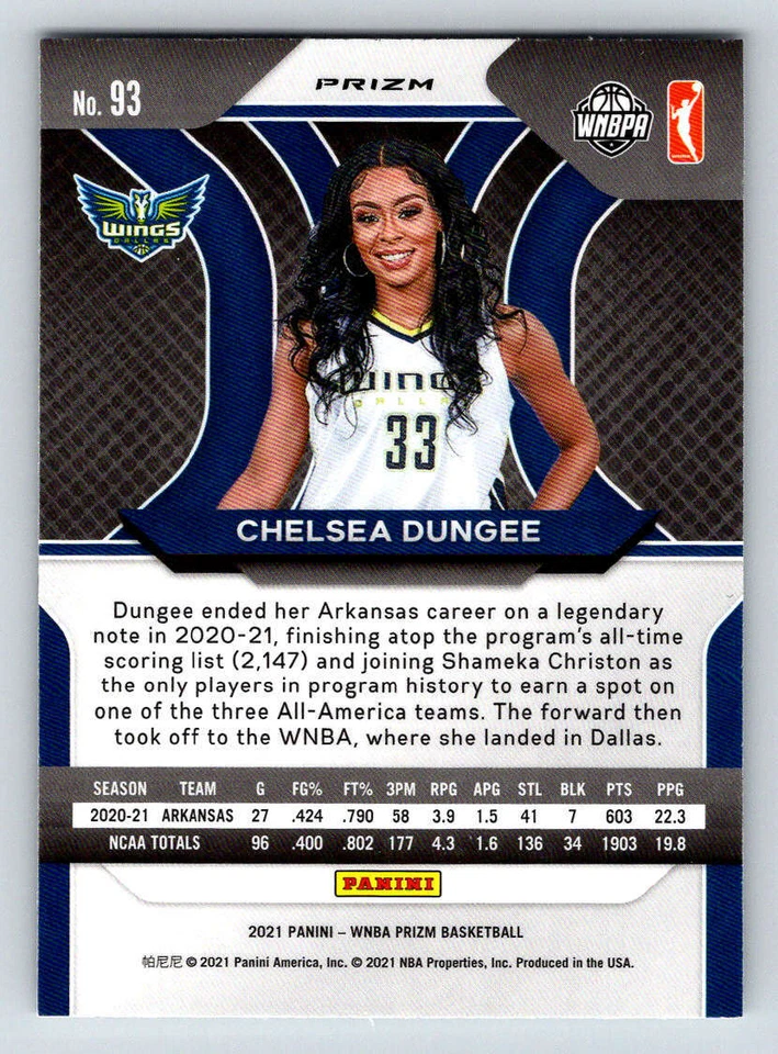 2021 Panini Prizm WNBA Prizms Silver #93 Chelsea Dungee (ref 191132) - Image 2 of 2