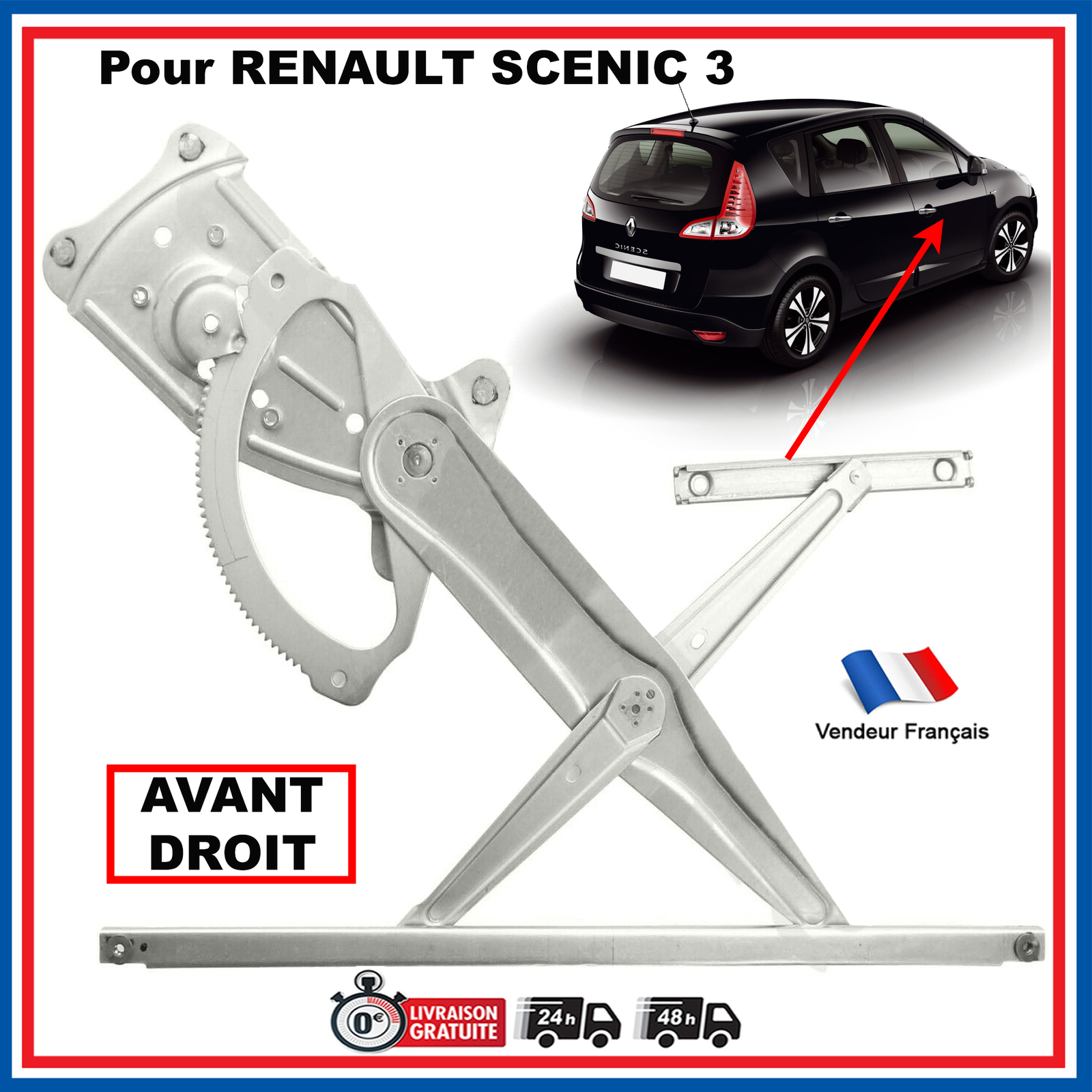 Mécanisme lève-vitre électrique avant droit Scénic 3 807200007R lève vitre
