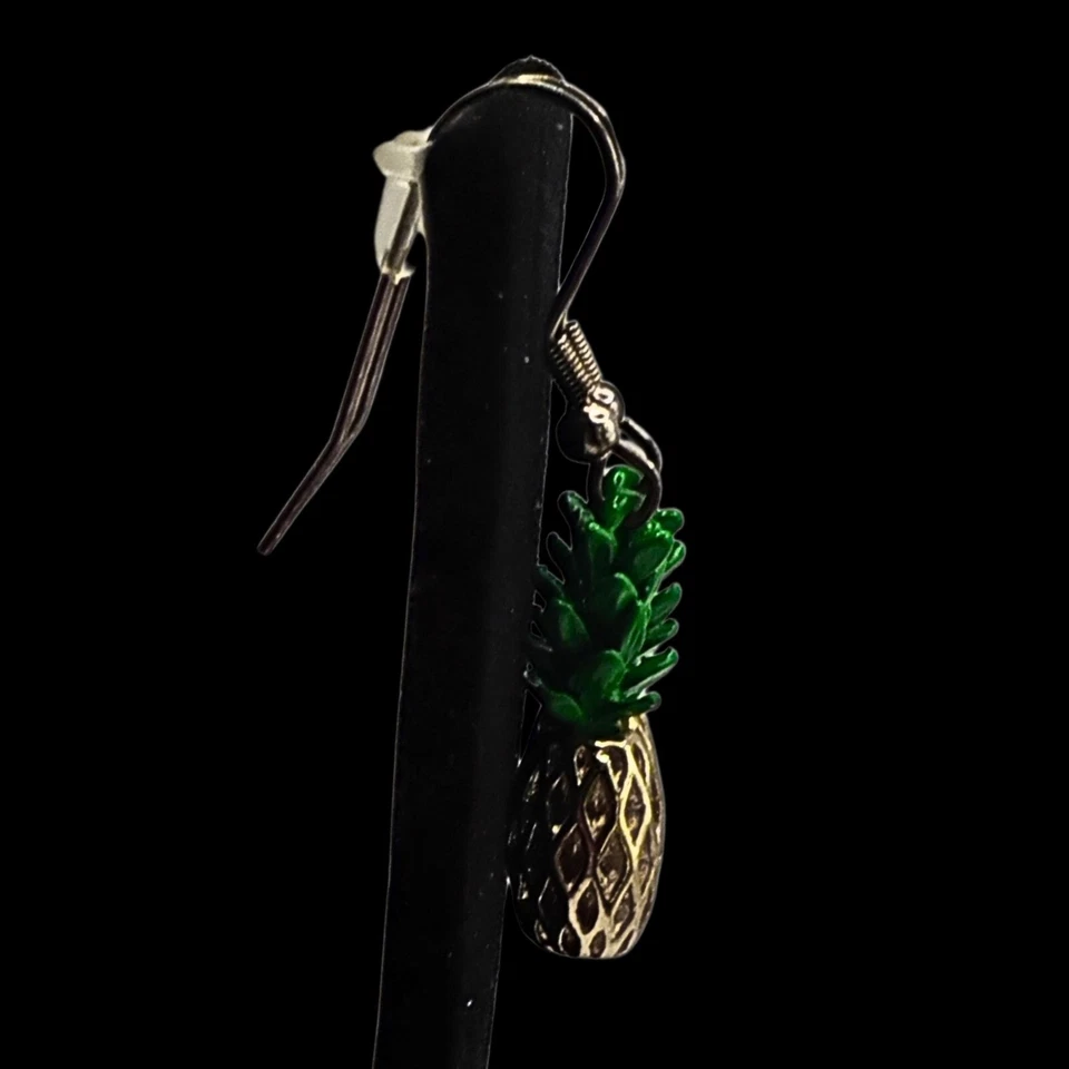 Pendientes colgantes de piña de acero inoxidable para mujer lindos y divertidos oro verde tropical Foto 2 de 2