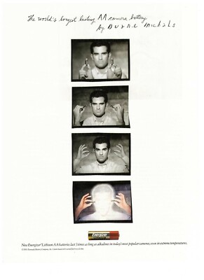1993 Energizer Lithium AA Batteries Head Glow Photo Vintage Print Advertisement