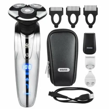 Mens Electric Rotary Razor Shaver 3 HEAD Waterproof W/Exchangeable Trimmer Heads