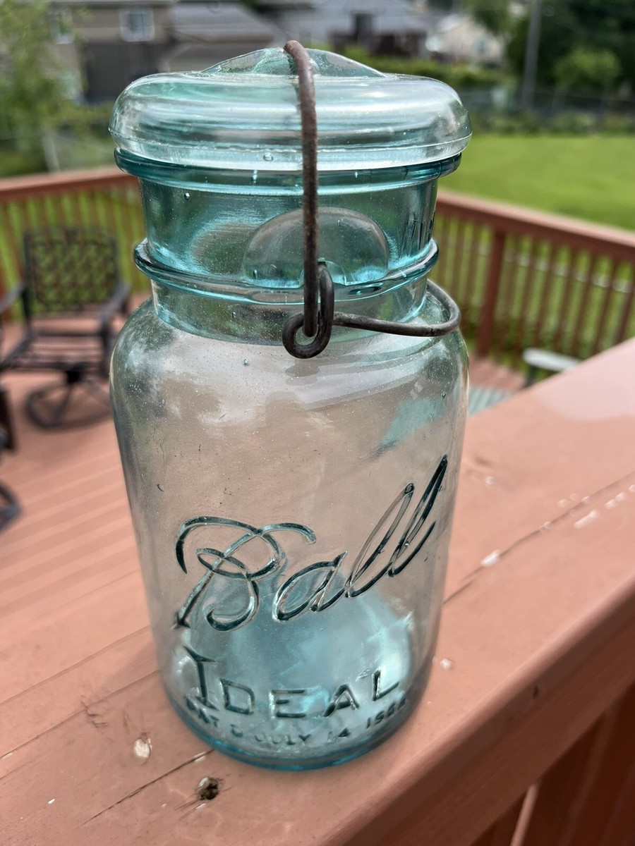 Ball IDEAL メイソンジャー PAT'D1908 蓋付 アクア Ball Ideal mason jar blue with lid, Pat De July 14 1908, Error Jar