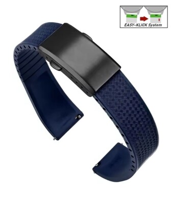 XL-Extralang Premium FKM-Kautschuk Uhrenband Modell Texturo-P dunkel-blau 19 mm