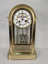 Goliath French Four Glass Crystal Regulator Mantel Clock Freres Restored 