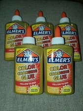Lot of Five Elmer's Color Changing Glue Yellow to Red 5 oz  * Great for Slime *