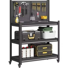 Workbench with Pegboard, Adjustable Heavy Duty Work Table with Wheels, Heavy Dut