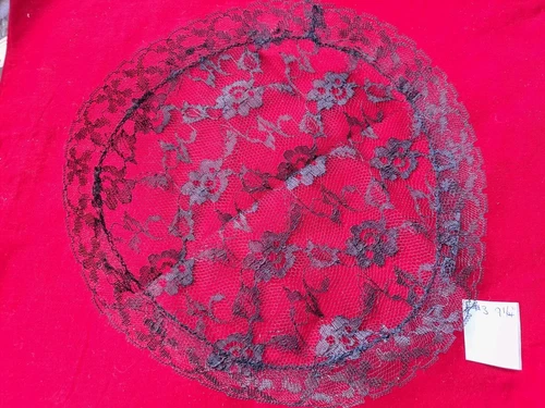 Prayer Cap, church, chapel Black Lace 9 1/4" Round, New Vintage 1960S 