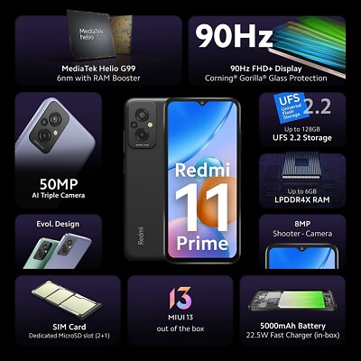 Redmi 11 Prime 4G Factory Unlocked Dual SIM-Helio G99-50 MP AI