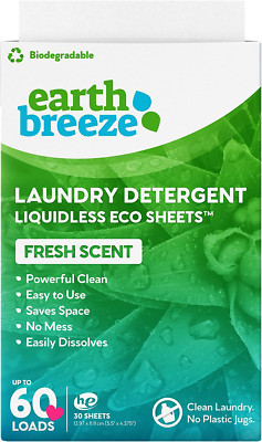 Earth Breeze Fresh Scent Laundry Detergent Sheets   30 Sheets for 60 Loads