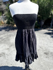 Shein Dress Womens Small Black Strapless Crochet Rulffed Hem Short Lightweight