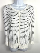 Cable and Gauge Cream Stripe Cardigan Sz M Button Front Coastal Minimalist