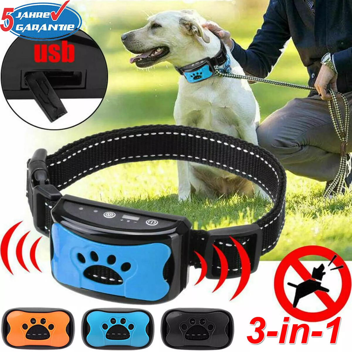 2er Set Anti-Bell Halsband – Ton & Vibration – Wasserdicht, Akku, 7  Empfindlichkeitsstufen – Für XS–XL Hunde