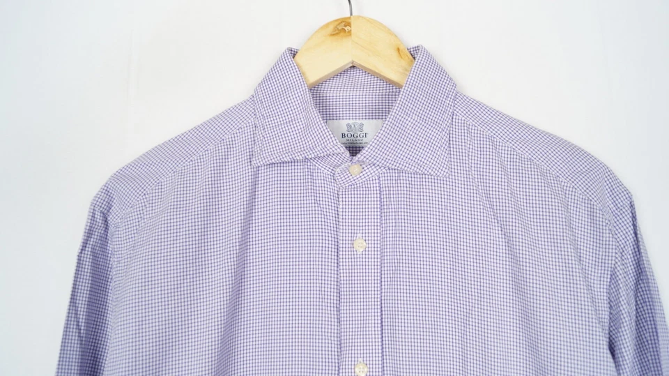 Camicia formale uomo BOGGI MILANO taglia 41 16 regular fit viola check ma11057 - Immagine 4 di 4