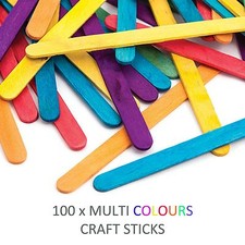100 MULTI COLOURS Wooden Craft Stick Paddle Pop Sticks Art Scrapbook Kids 11cm