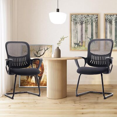 No Wheels Stationary Office Heavy Duty Desk Chair Set Mesh Mid Back Guest Chairs