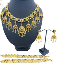 1 Thai Jewelry Set Vintage Style Gold  Red Gem Dancewear Occasional Parade NEW