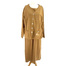 90s A.C Clothing Maxi Dress & Jacket Women XL Brown Geometric Lagenlook Coastal