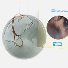 Nuutajarvi Vtg 1977 Finnair Airlines Clear Art Glass Commemorative Hanging Art