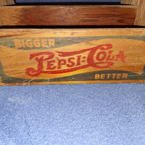 Antique Pepsi Wooden Bottle Carrier Crate With Handle - 1920's