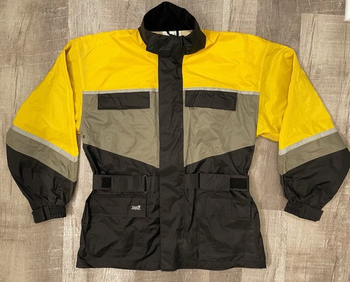 Tourmaster Motorcycle Rain Jacket Mens Yellow Black Lined Vented Sz M