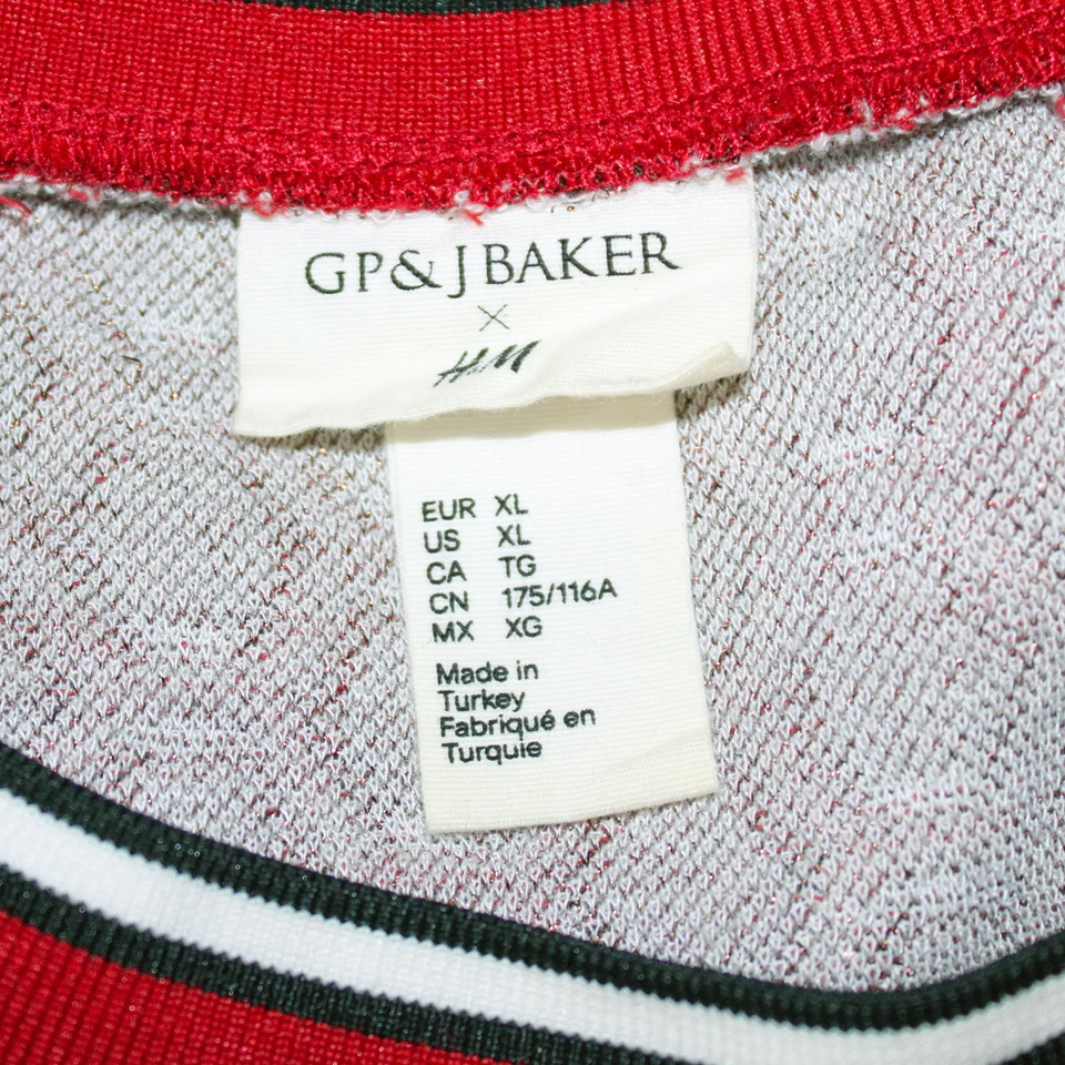 GP  J Baker X H&M Womens XL Red White Sweater Honeycomb Pullover Gold Metallic - Image 4 of 4