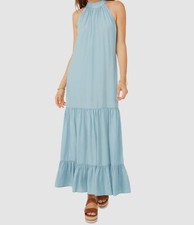 Vince Camuto Women's Blue Chambray Halter A-Line Maxi Dress Size XS