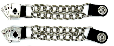 2 ACES PLAYING CARDS DOUBLE CHAIN MOTORCYCLE BIKER VEST EXTENDERS USA MADE