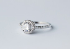 Pave Round CZ Silver SP Halo Wedding Engagement Simulate Ring RS20
