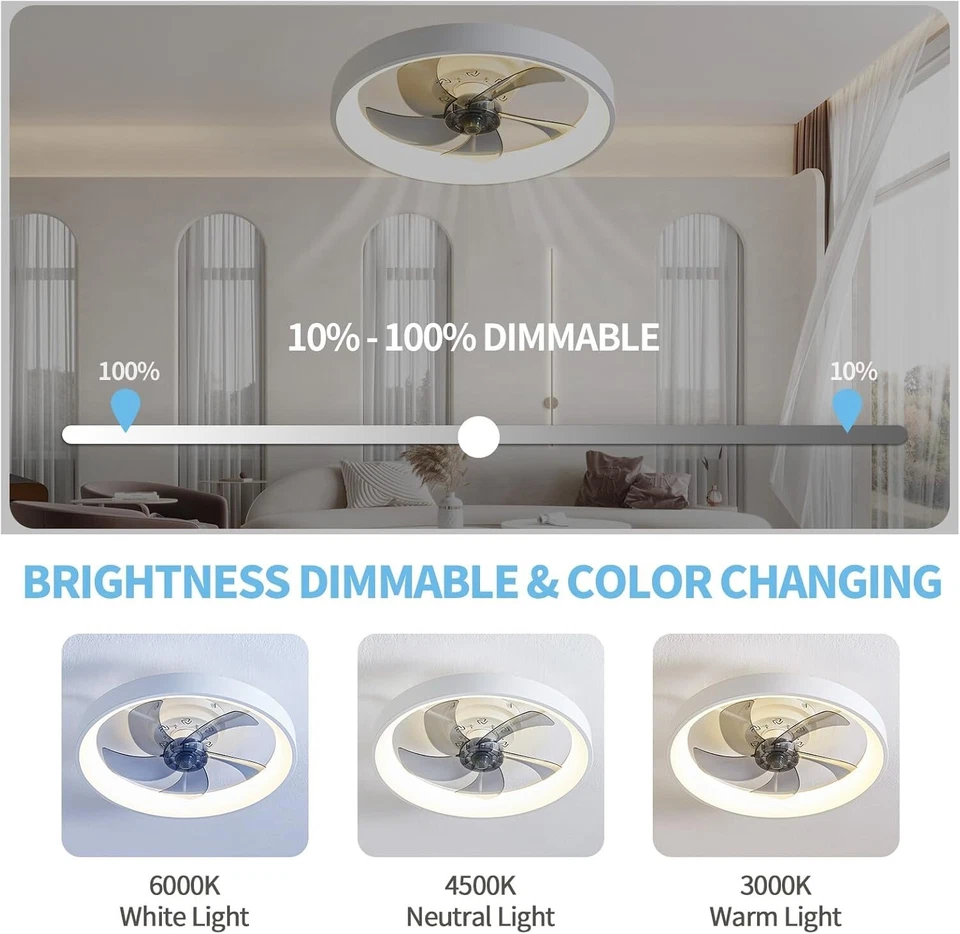 20" Modern Fan Lights Flush Mount LED Ceiling Light kit With Remote APP Control - Image 2 of 4