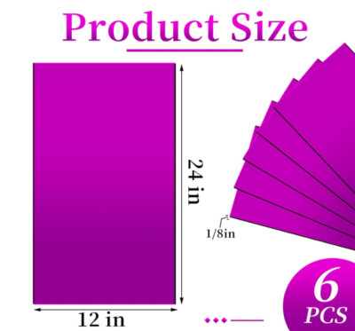 6pcs Acrylic Plastic Sheets 12'' x 24'', 1/8'' Thick, Purple Translucent Plexiglass