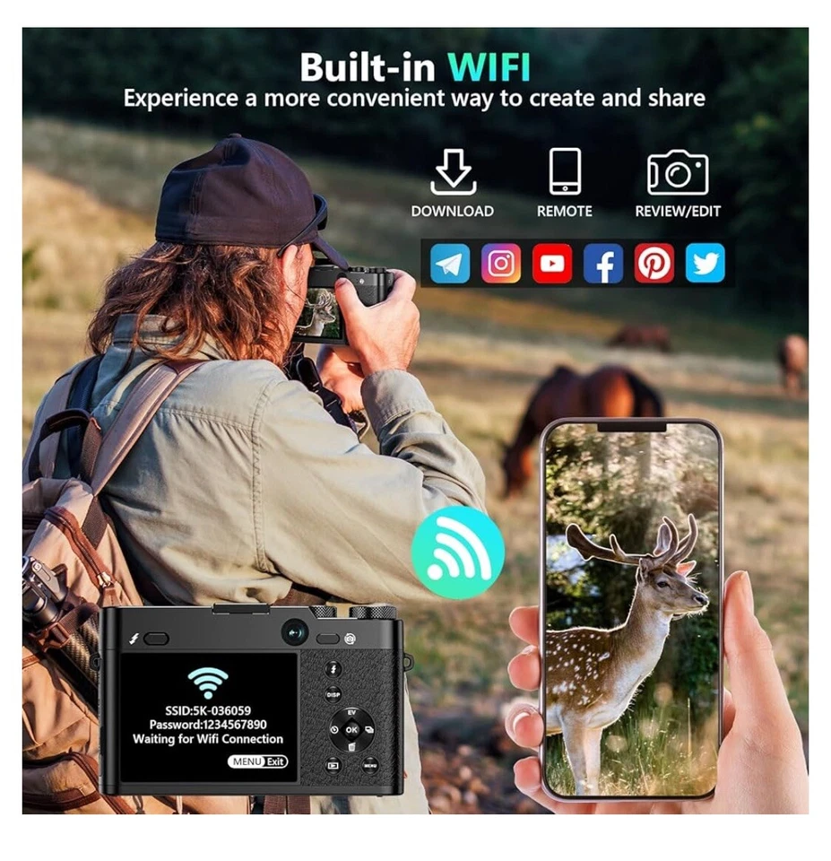 Cámara digital 5K, cámaras de 64 MP para fotografía con zoom óptico 6X y enfoque automático Foto 4 de 4