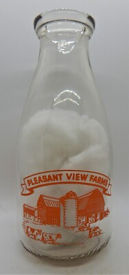 Pleasant View Farms Pyroglazed Squat Quart Milk Bottle - Grand Rapids, Mich. Mi.
