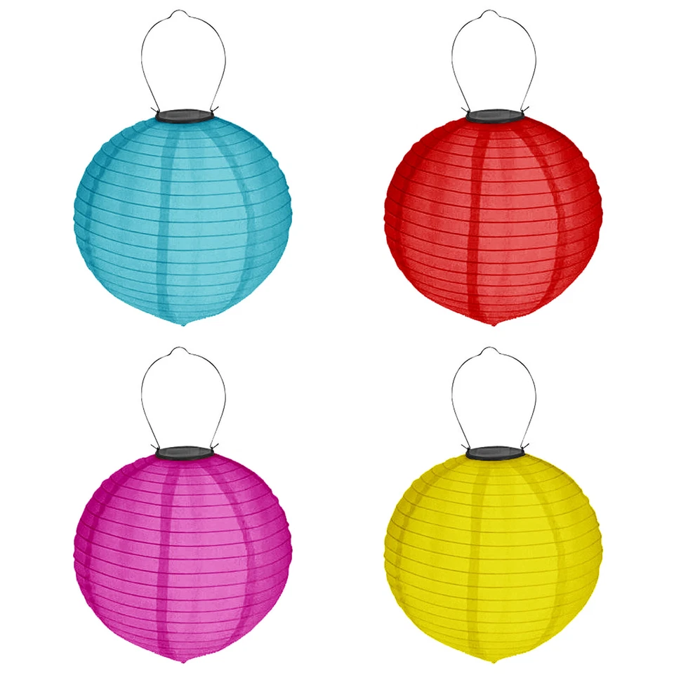 4er Set Solar Lampion ø 20cm Kugel LED Lampenschirm Garten Deko Laterne Bunt