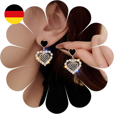 Black Heart Dangle Earrings Heart Diamond Crystal Earrings Dangly Heart Earrings
