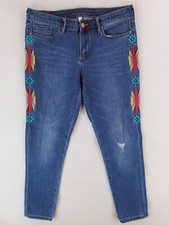 Pantalones de mezclilla Chip & Pepper para mujer 31 azules ajustados suroeste azteca tribal desgastados