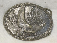 vintage belt buckle " THE RIGHT TO BEAR ARMS " ornate eagle oval figural freedom
