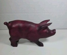 Vintage Folk Art Pig Handcarved Mahogany Colo...