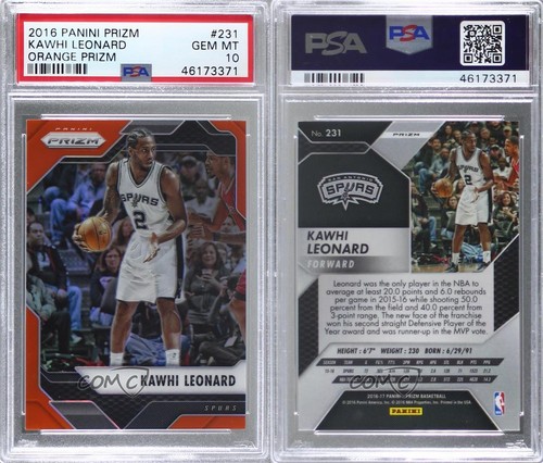 2016-17 Panini Prizm Orange Prizm /49 Kawhi Leonard #231 PSA 10 GEM MT 8uc - Picture 3 of 3