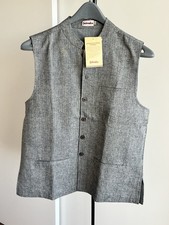 NWT Fabindia Men Sleeveless Modi Jacket Vest Nehru Collar Woven Cotton Gray Med
