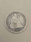 1861 Seated Liberty Silver Quarter 25c