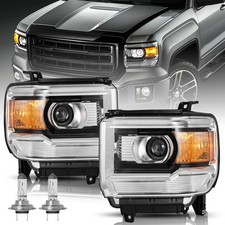 For GMC Sierra 1500 14-18 / 2500HD 3500HD 15-19 Projector Chrome Headlights Pair