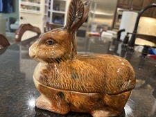 Vintage French Country Rabbit Tureen Covered Dish Bunny Ceramic 