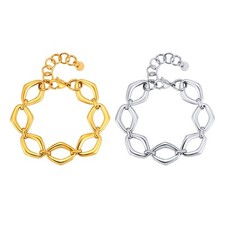 Ladies' Gold Stainless Steel Hollowed-out Geometric Link Chain Bracelet 10mm